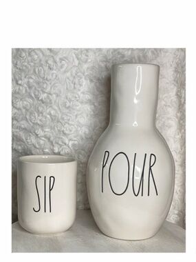 NEW Rae Dunn Pour Sip Bedside Water Carafe & Cup Set